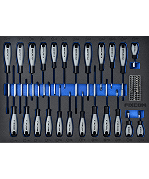 Screwdriver and bits set in XPE inlay